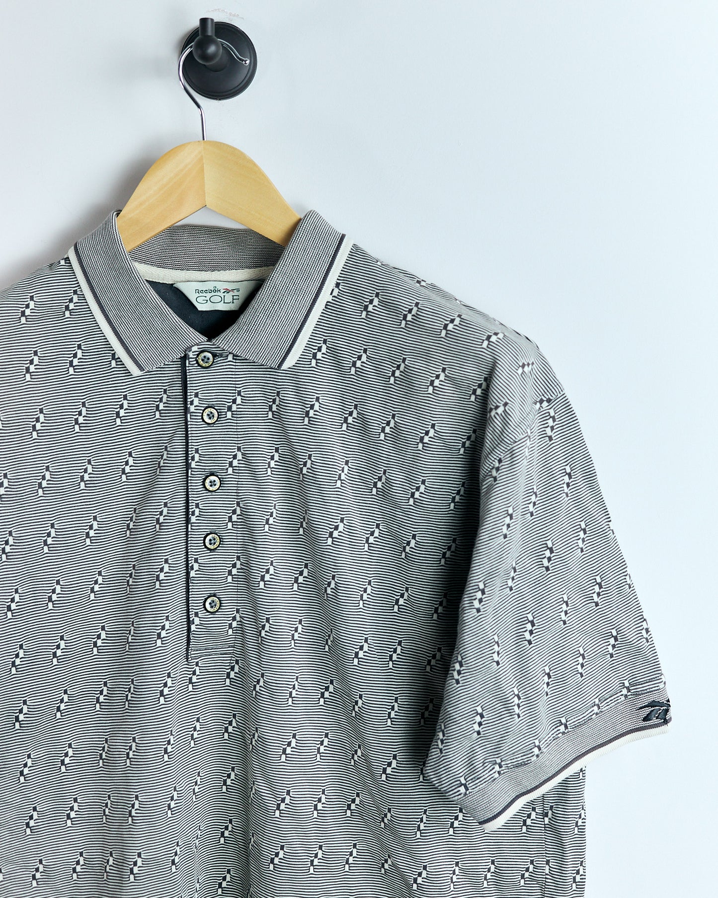 90s Reebok Cream/Brown Chequered Polo (L)