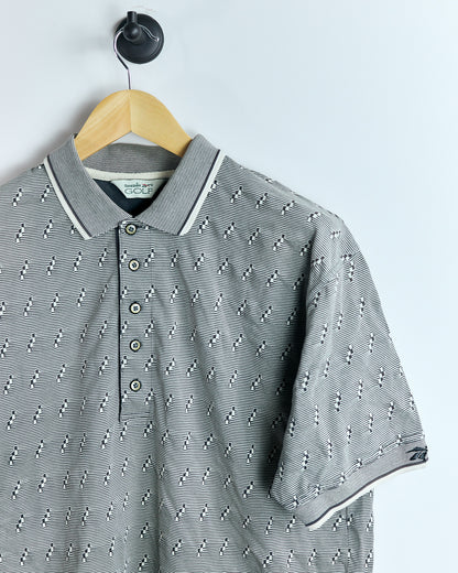 90s Reebok Cream/Brown Chequered Polo (L)