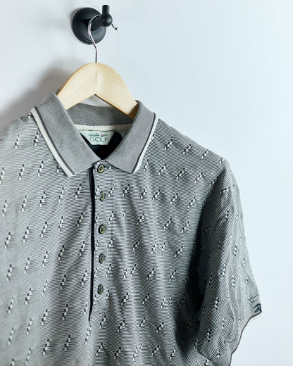90s Reebok Cream/Brown Chequered Polo (L)