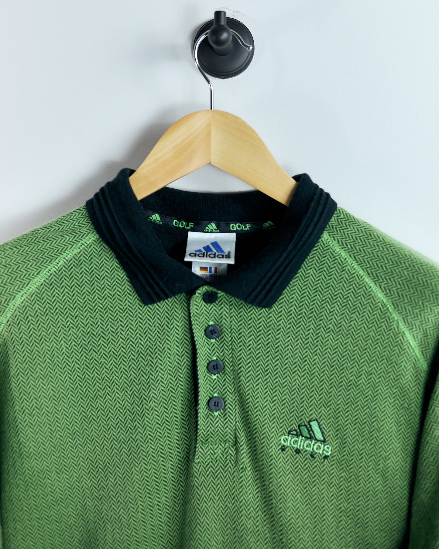 00s Adidas Green/Black Polo (L)