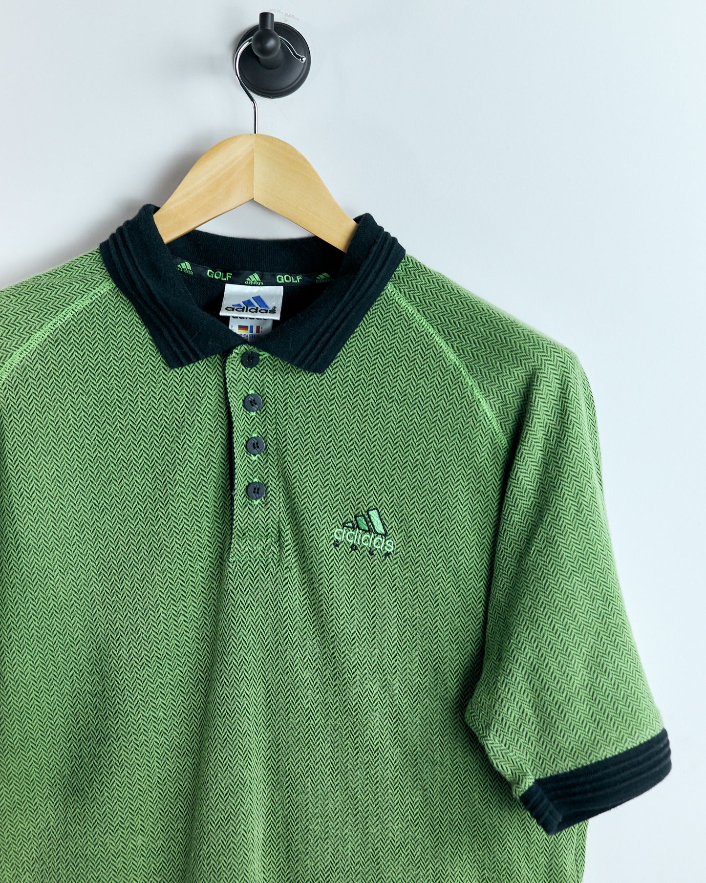 00s Adidas Green/Black Polo (L)