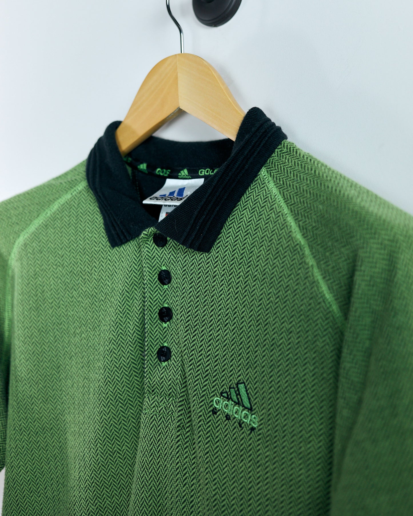 00s Adidas Green/Black Polo (L)