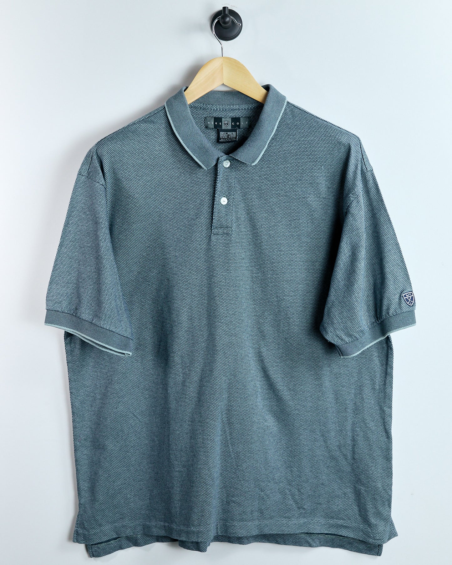00s Nike Shield Logo Grey/Navy Blue Chequered Polo (XL)