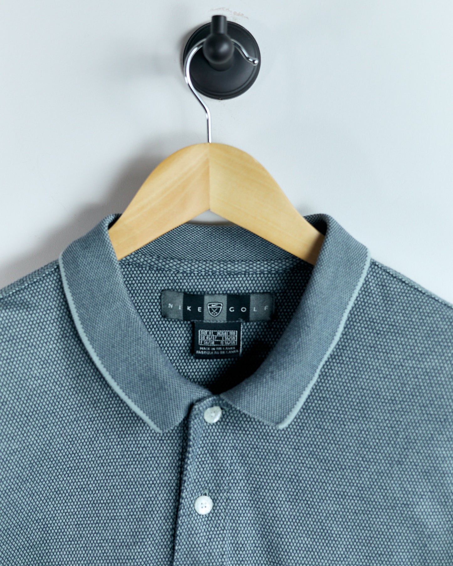 00s Nike Shield Logo Grey/Navy Blue Chequered Polo (XL)