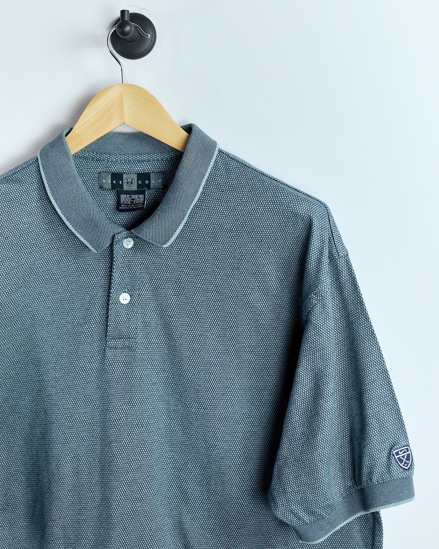 00s Nike Shield Logo Grey/Navy Blue Chequered Polo (XL)