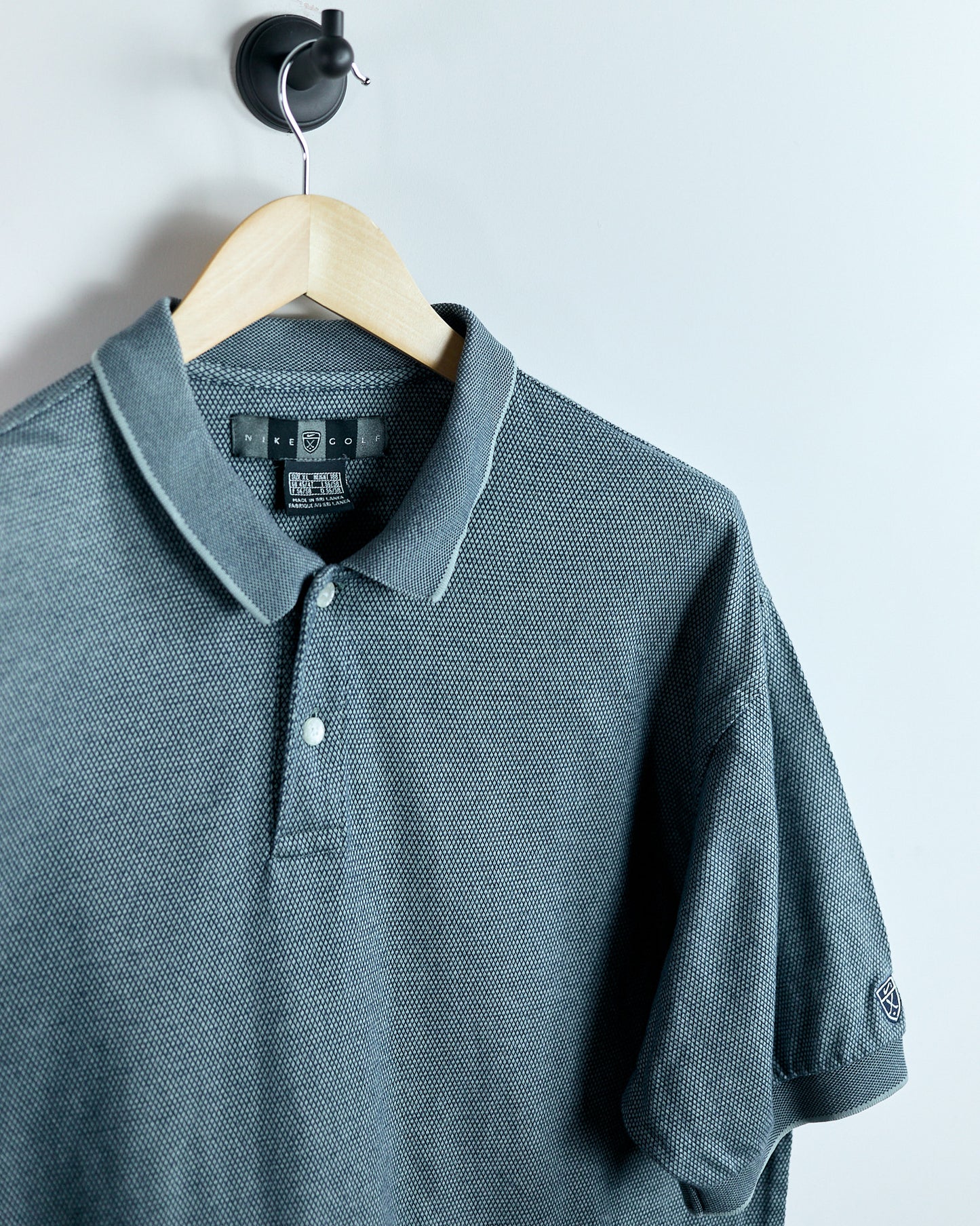 00s Nike Shield Logo Grey/Navy Blue Chequered Polo (XL)