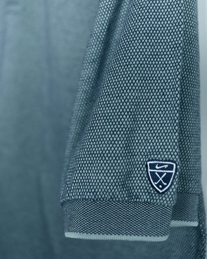 00s Nike Shield Logo Grey/Navy Blue Chequered Polo (XL)