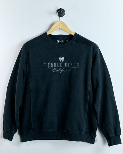 90s Pebble Beach Black Crew Neck Jumper by Gear for Sports (M)