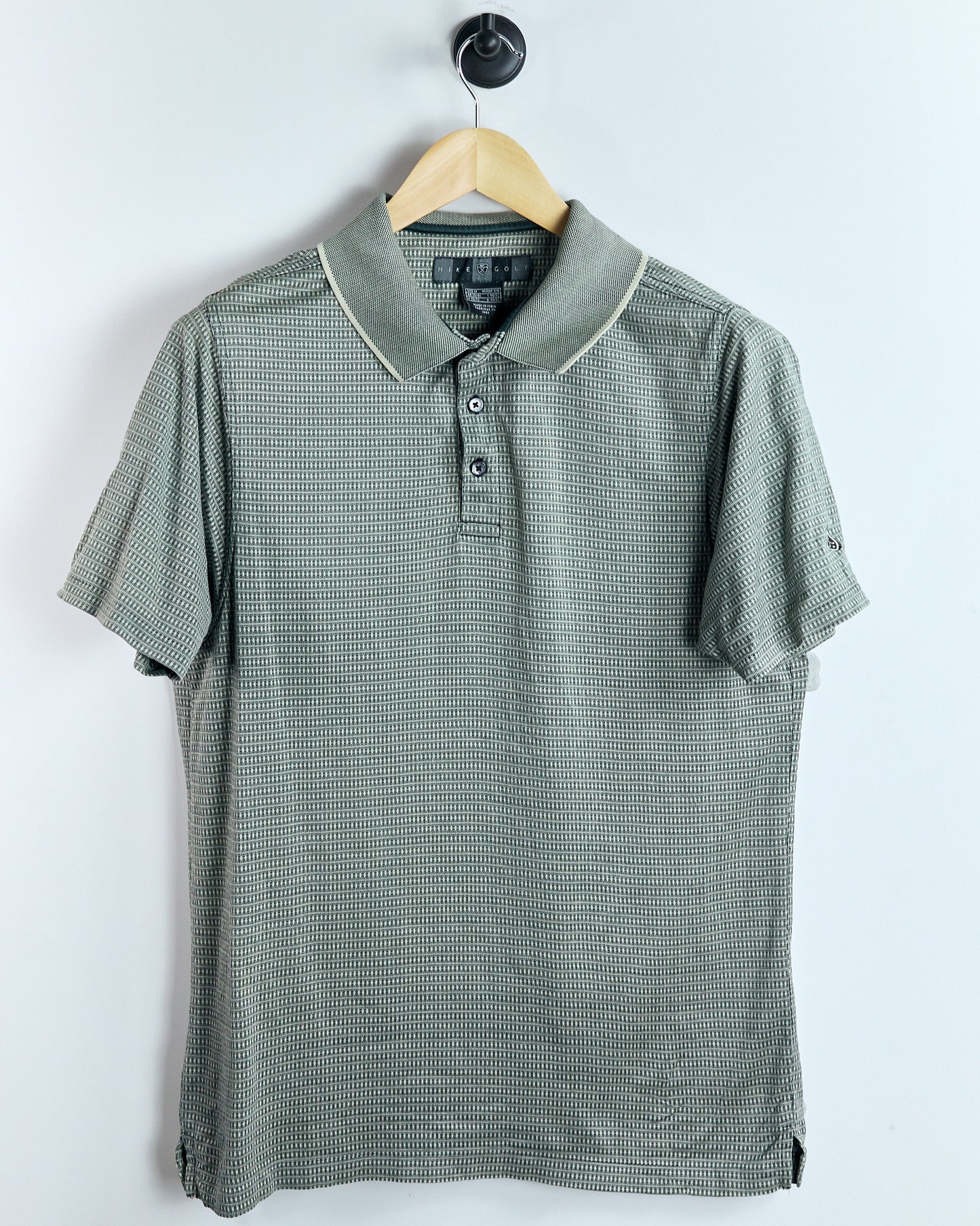 90s Nike Shield Logo Cream and Green Pattern Polo (M)