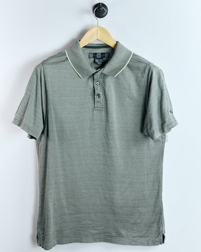 90s Nike Shield Logo Cream and Green Pattern Polo (M)