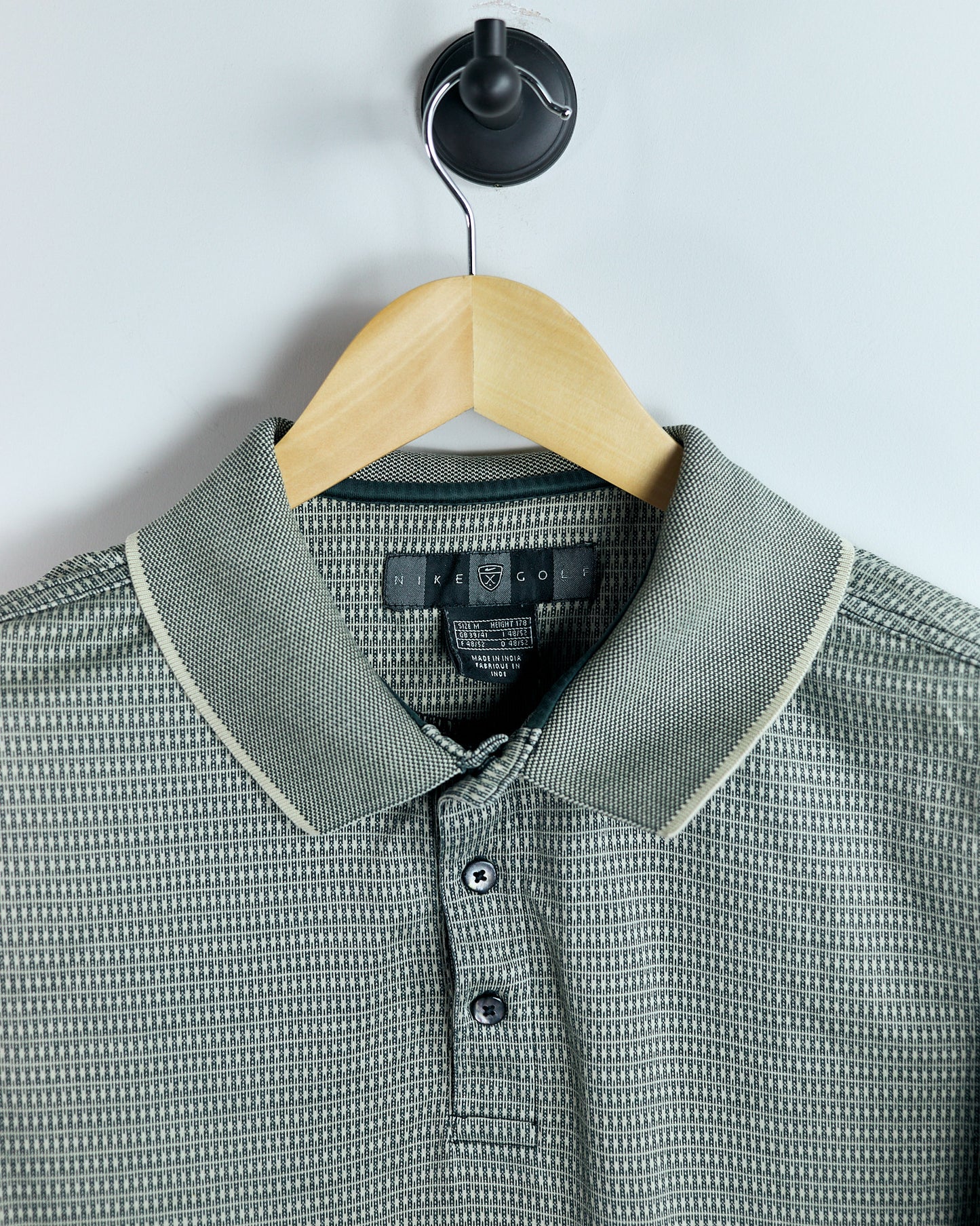 90s Nike Shield Logo Cream and Green Pattern Polo (M)