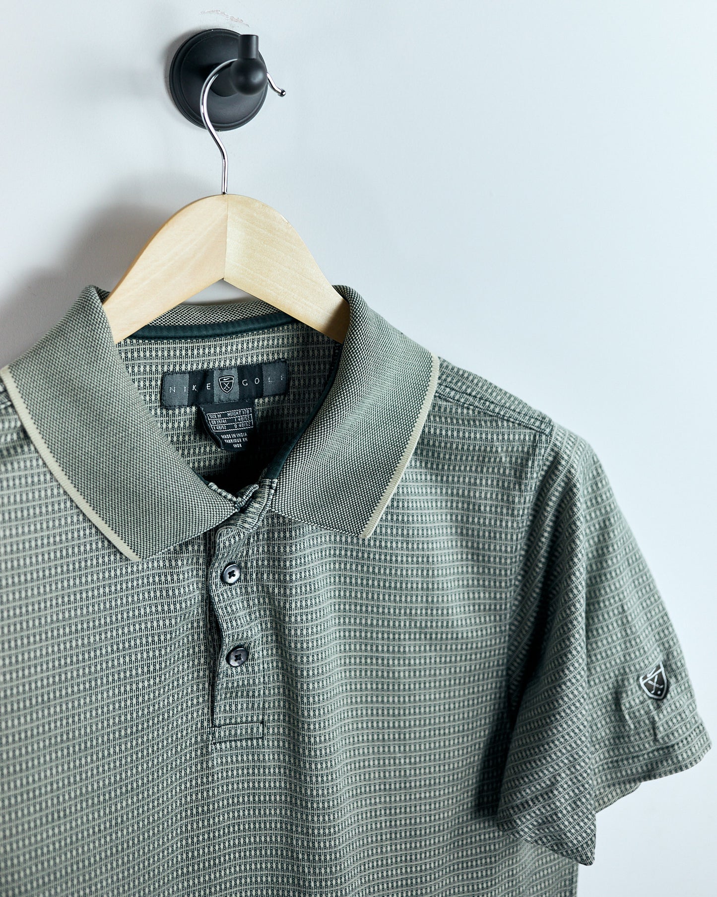 90s Nike Shield Logo Cream and Green Pattern Polo (M)