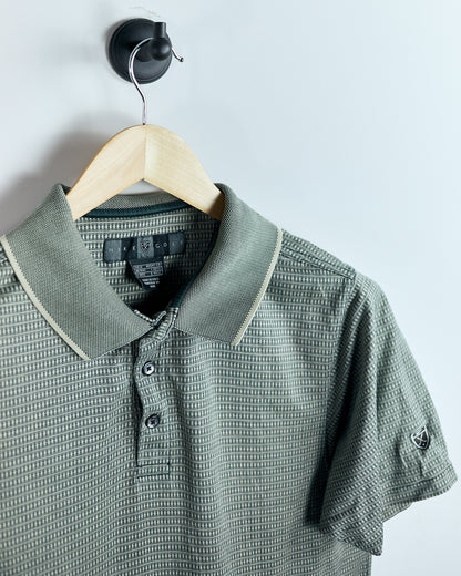 90s Nike Shield Logo Cream and Green Pattern Polo (M)