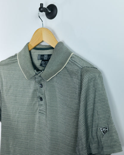 90s Nike Shield Logo Cream and Green Pattern Polo (M)