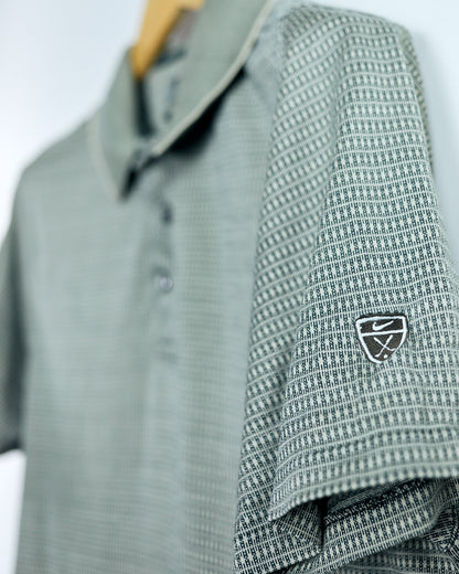 90s Nike Shield Logo Cream and Green Pattern Polo (M)