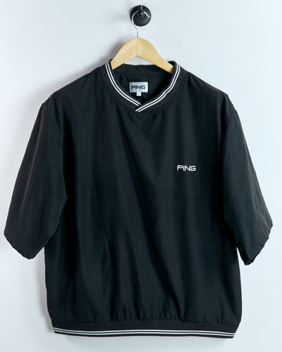 90s Ping Black Short Sleeve V Neck Windbreaker (M)