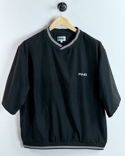 90s Ping Black Short Sleeve V Neck Windbreaker (M)