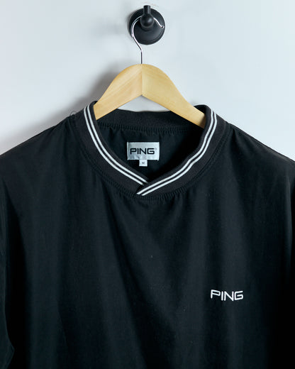 90s Ping Black Short Sleeve V Neck Windbreaker (M)