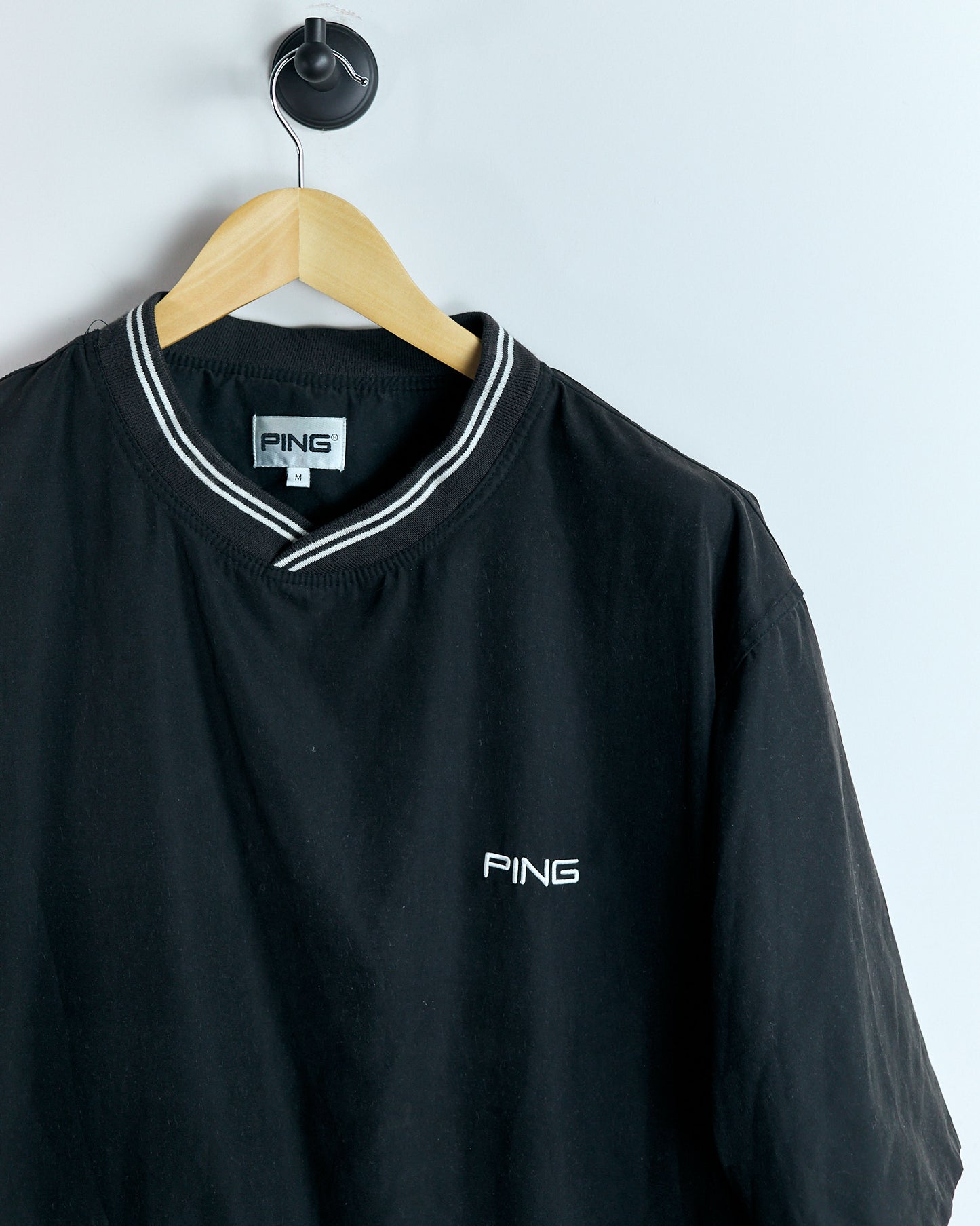 90s Ping Black Short Sleeve V Neck Windbreaker (M)