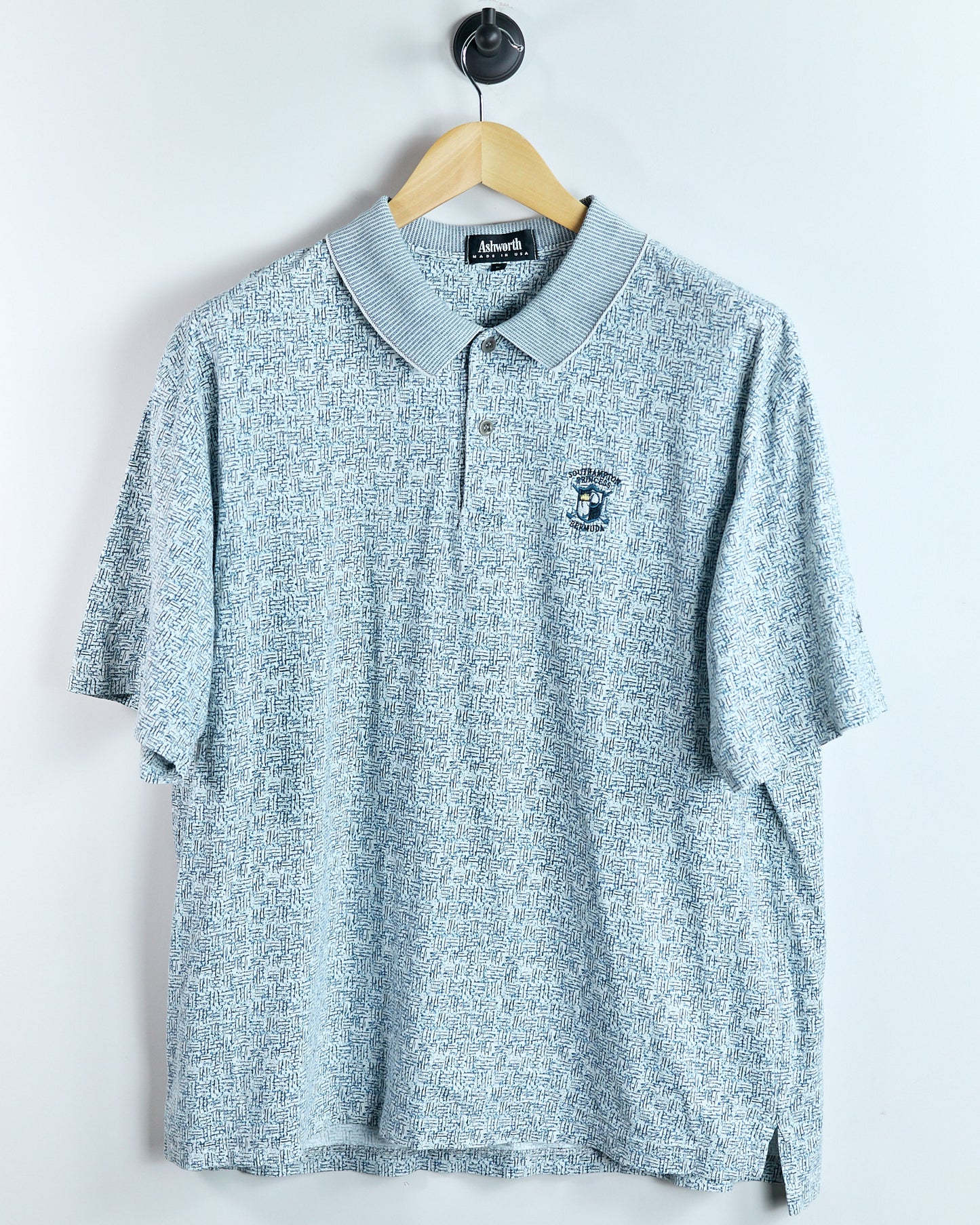 90s Ashworth Baby Blue/White Pattern Polo (L)