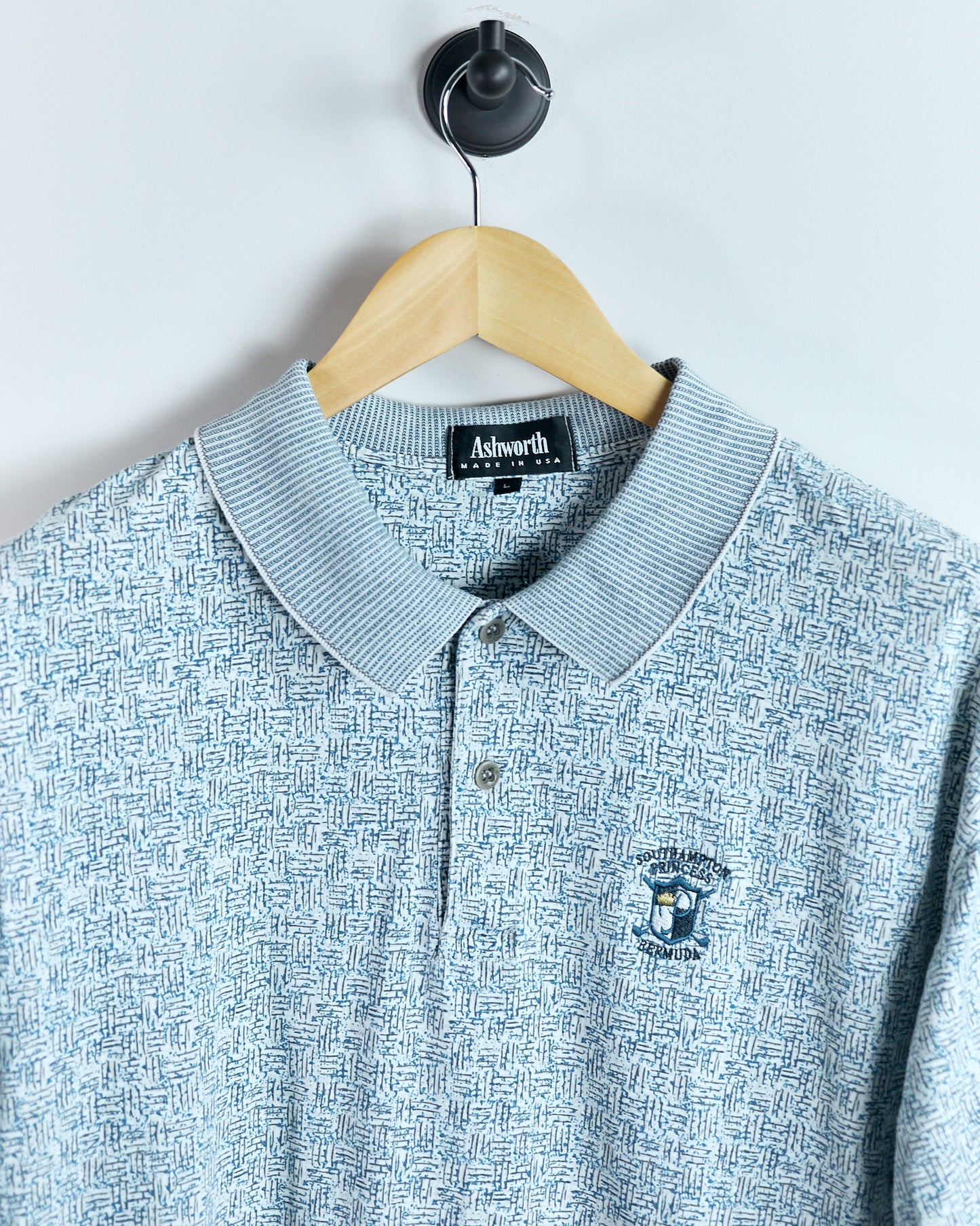 90s Ashworth Baby Blue/White Pattern Polo (L)