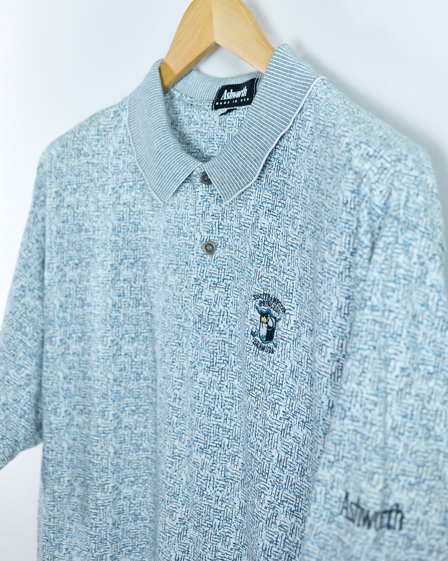 90s Ashworth Baby Blue/White Pattern Polo (L)