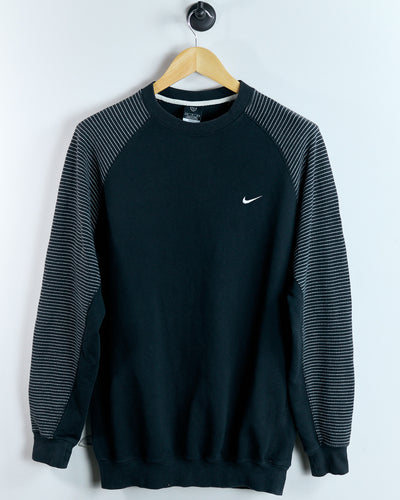 90s Nike Shield Logo Black/White Long Sleeve Stitch Crew Neck Jumper (M)