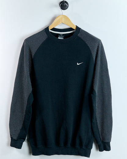 90s Nike Shield Logo Black/White Long Sleeve Stitch Crew Neck Jumper (M)