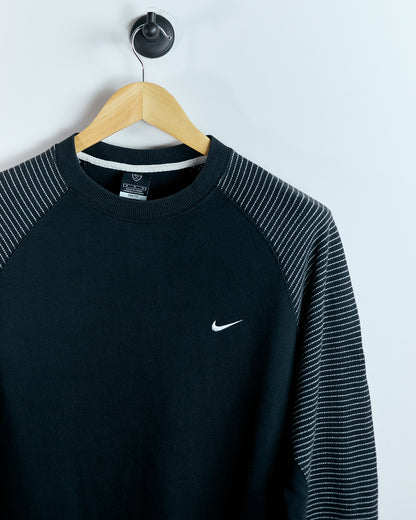 90s Nike Shield Logo Black/White Long Sleeve Stitch Crew Neck Jumper (M)