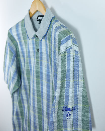 90s Ashworth Grey Multicolour Chequered Polo (L)