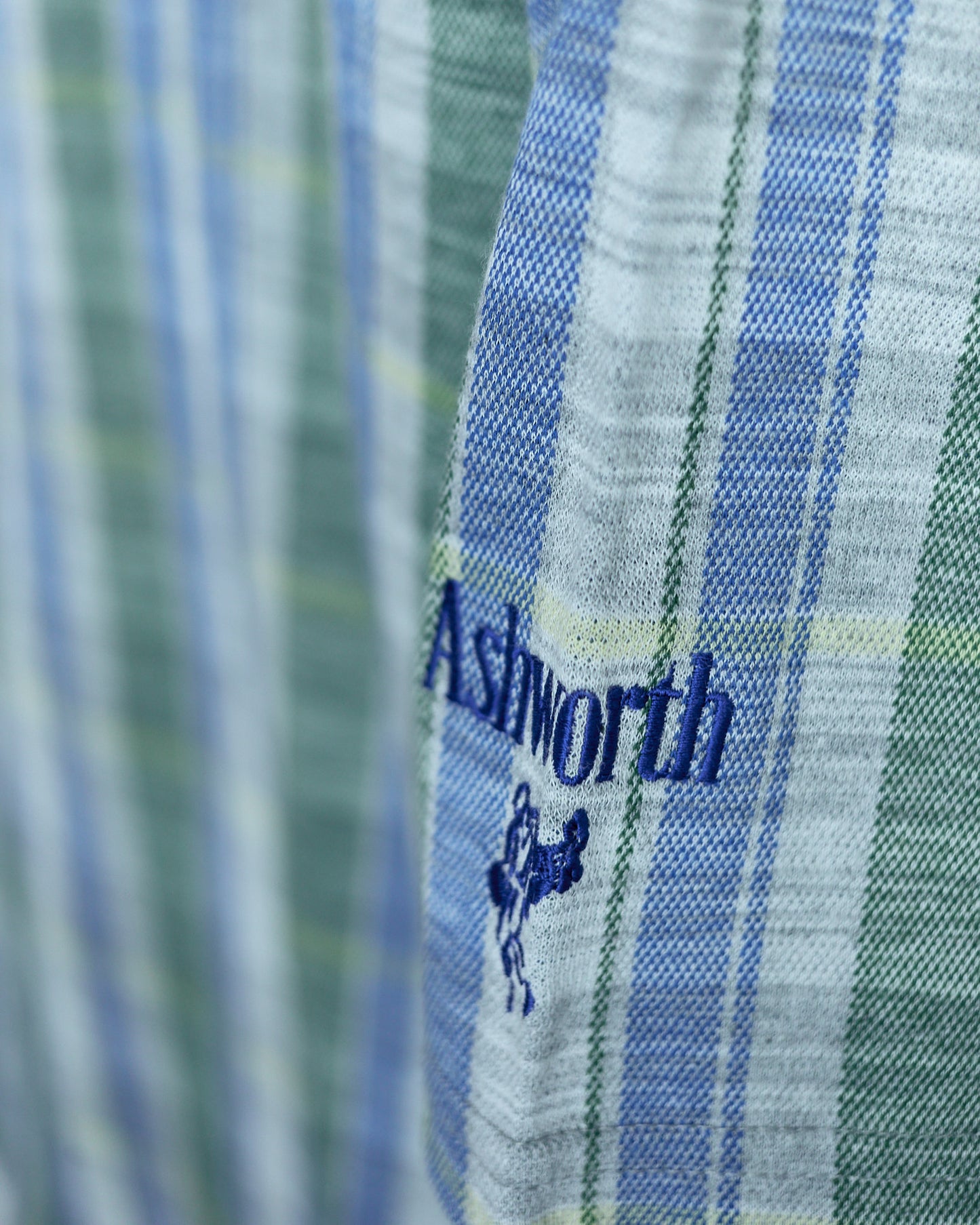 90s Ashworth Grey Multicolour Chequered Polo (L)