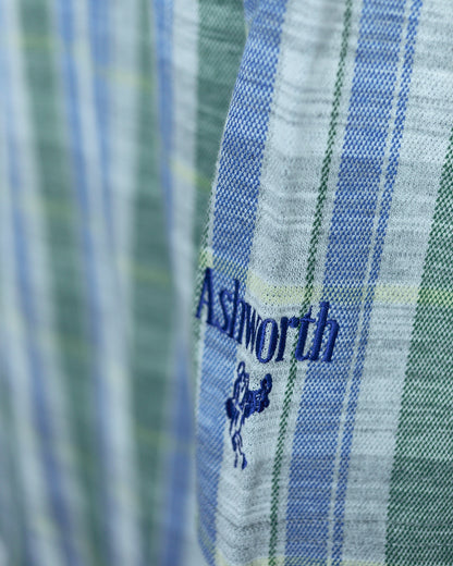 90s Ashworth Grey Multicolour Chequered Polo (L)