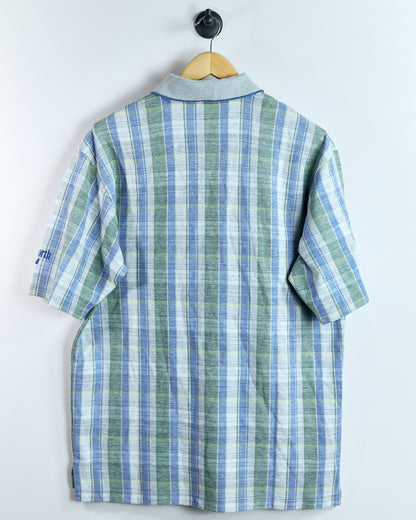90s Ashworth Grey Multicolour Chequered Polo (L)