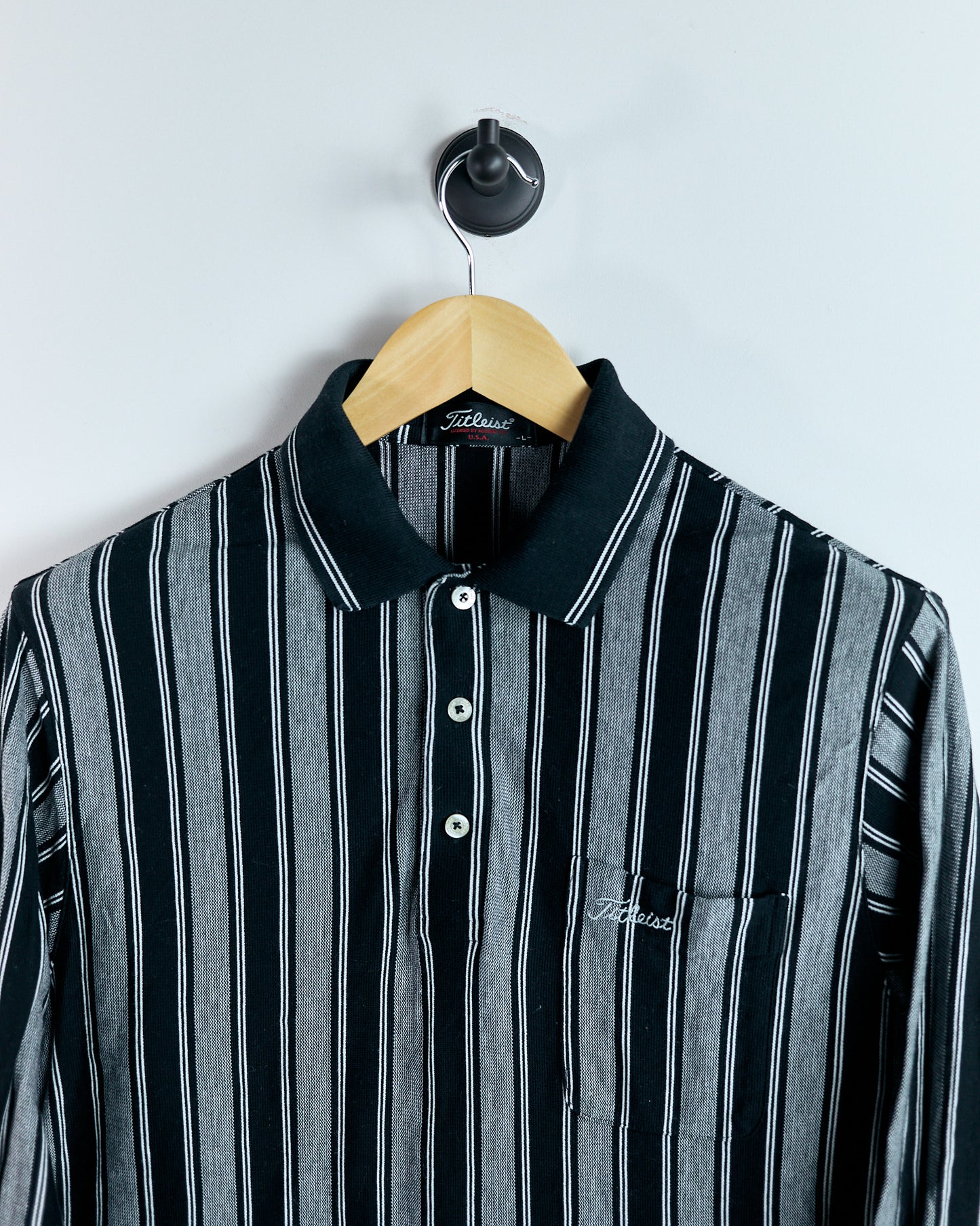 90s Titleist Black/White Striped Long Sleeve Polo (L)