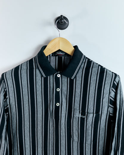 90s Titleist Black/White Striped Long Sleeve Polo (L)