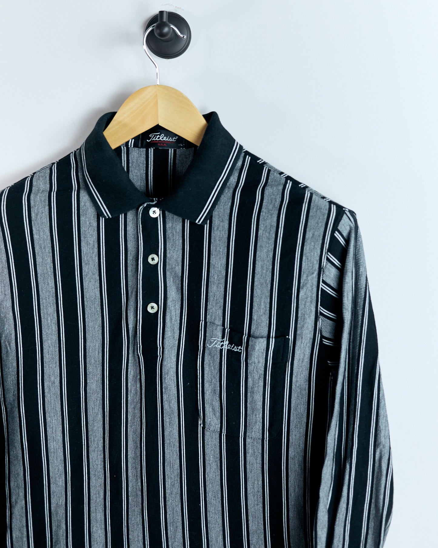 90s Titleist Black/White Striped Long Sleeve Polo (L)