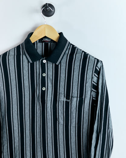 90s Titleist Black/White Striped Long Sleeve Polo (L)