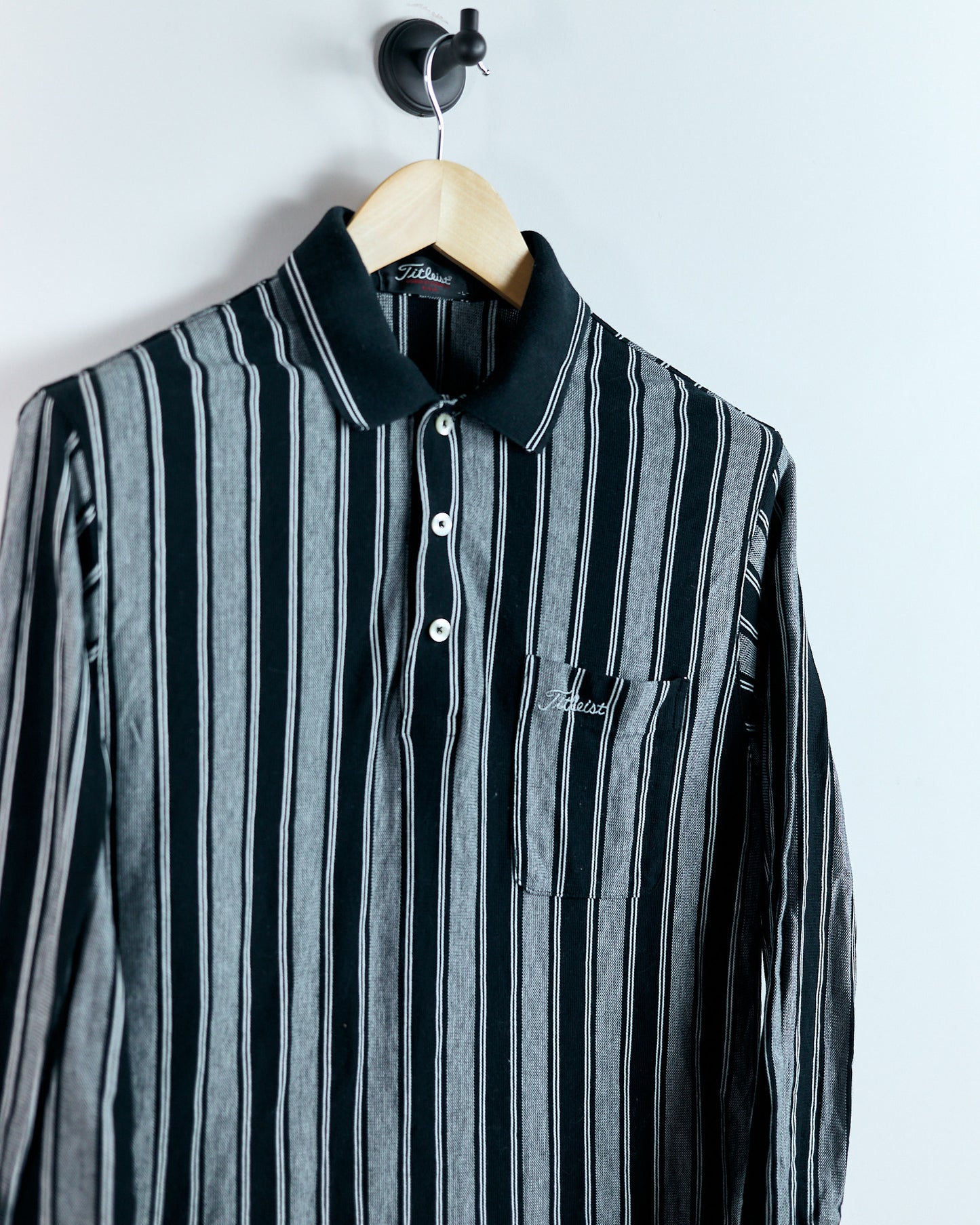 90s Titleist Black/White Striped Long Sleeve Polo (L)