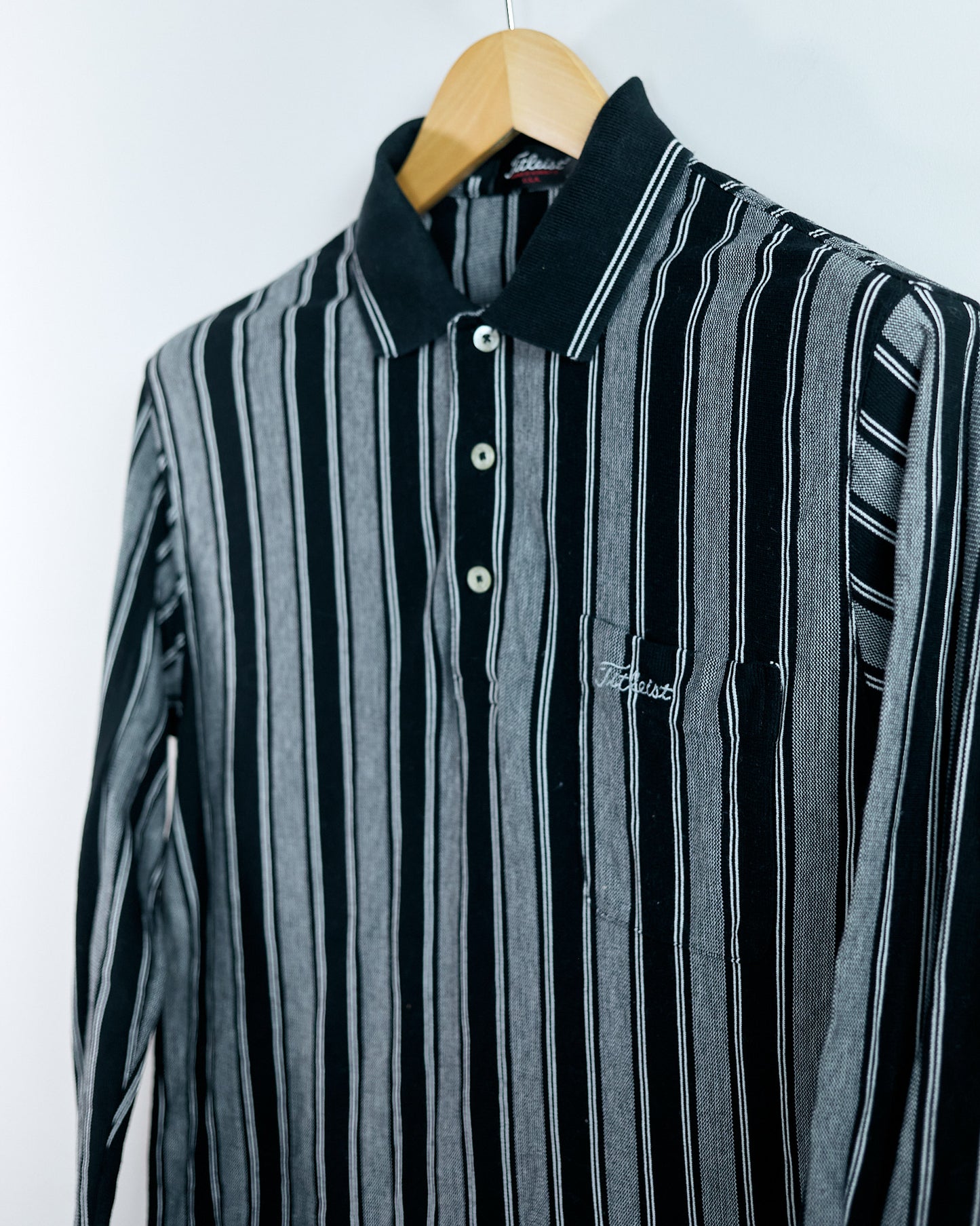 90s Titleist Black/White Striped Long Sleeve Polo (L)