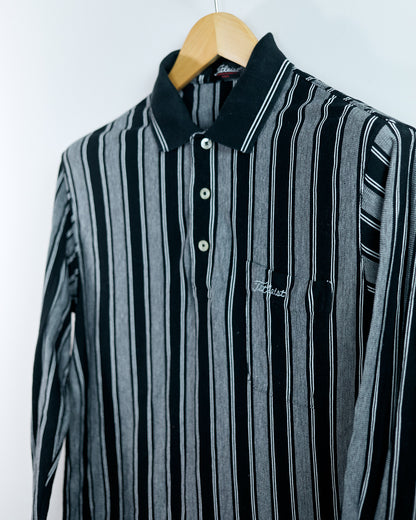 90s Titleist Black/White Striped Long Sleeve Polo (L)