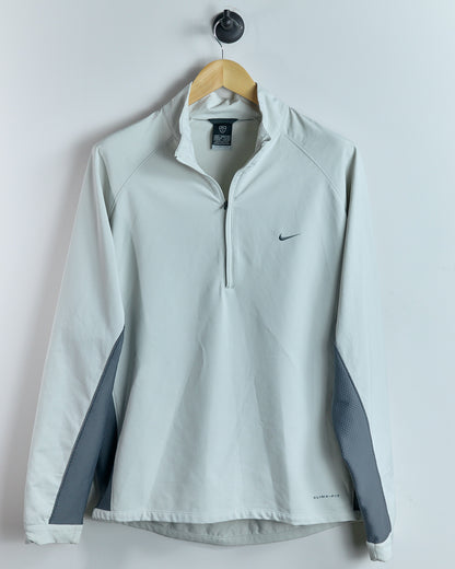 00s Nike Shield Logo Cream Quarter Zip Clima-Fit Windbreaker Jacket (L)