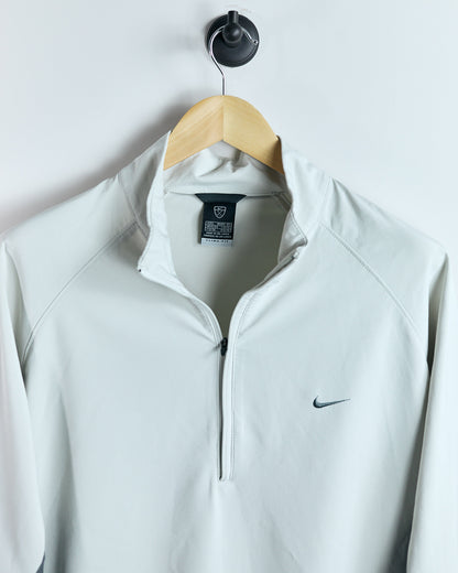 00s Nike Shield Logo Cream Quarter Zip Clima-Fit Windbreaker Jacket (L)
