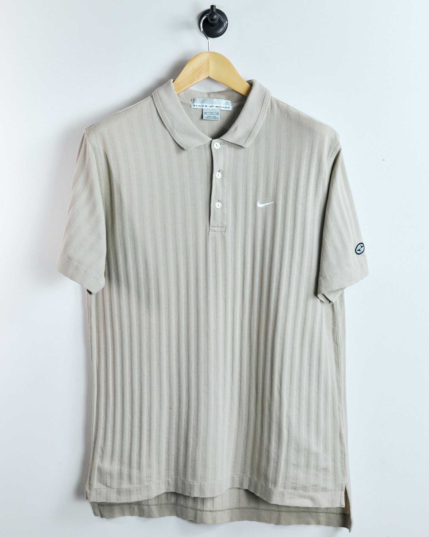 90s Tiger Woods Yin Yang, Beige Polo, with detailed weave and logo (M)