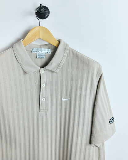 90s Tiger Woods Yin Yang, Beige Polo, with detailed weave and logo (M)