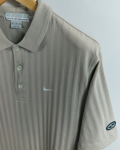 90s Tiger Woods Yin Yang, Beige Polo, with detailed weave and logo (M)