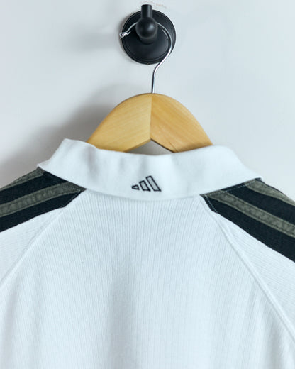90s Adidas White/Black Three Stripes Polo (L)