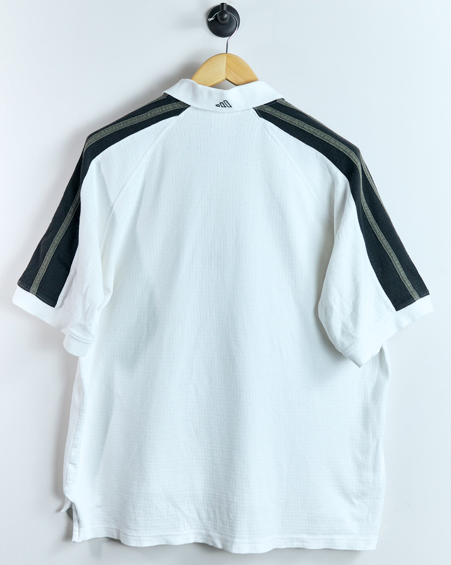 90s Adidas White/Black Three Stripes Polo (L)