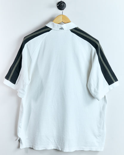 90s Adidas White/Black Three Stripes Polo (L)