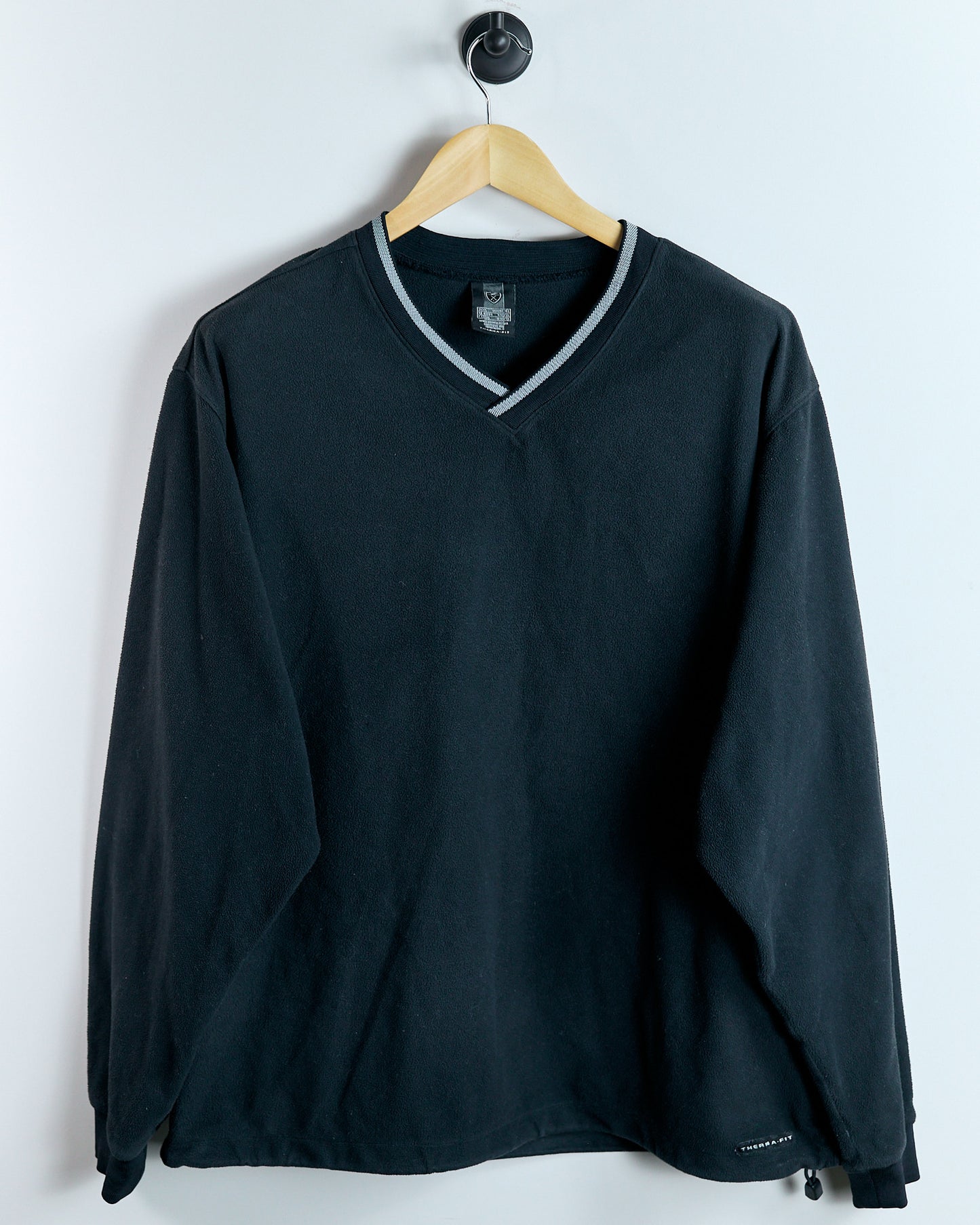 90s Nike Shield Logo Black Therma-Fit V Neck Jumper (L)
