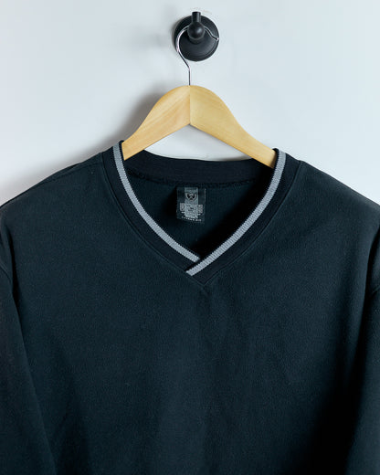 90s Nike Shield Logo Black Therma-Fit V Neck Jumper (L)